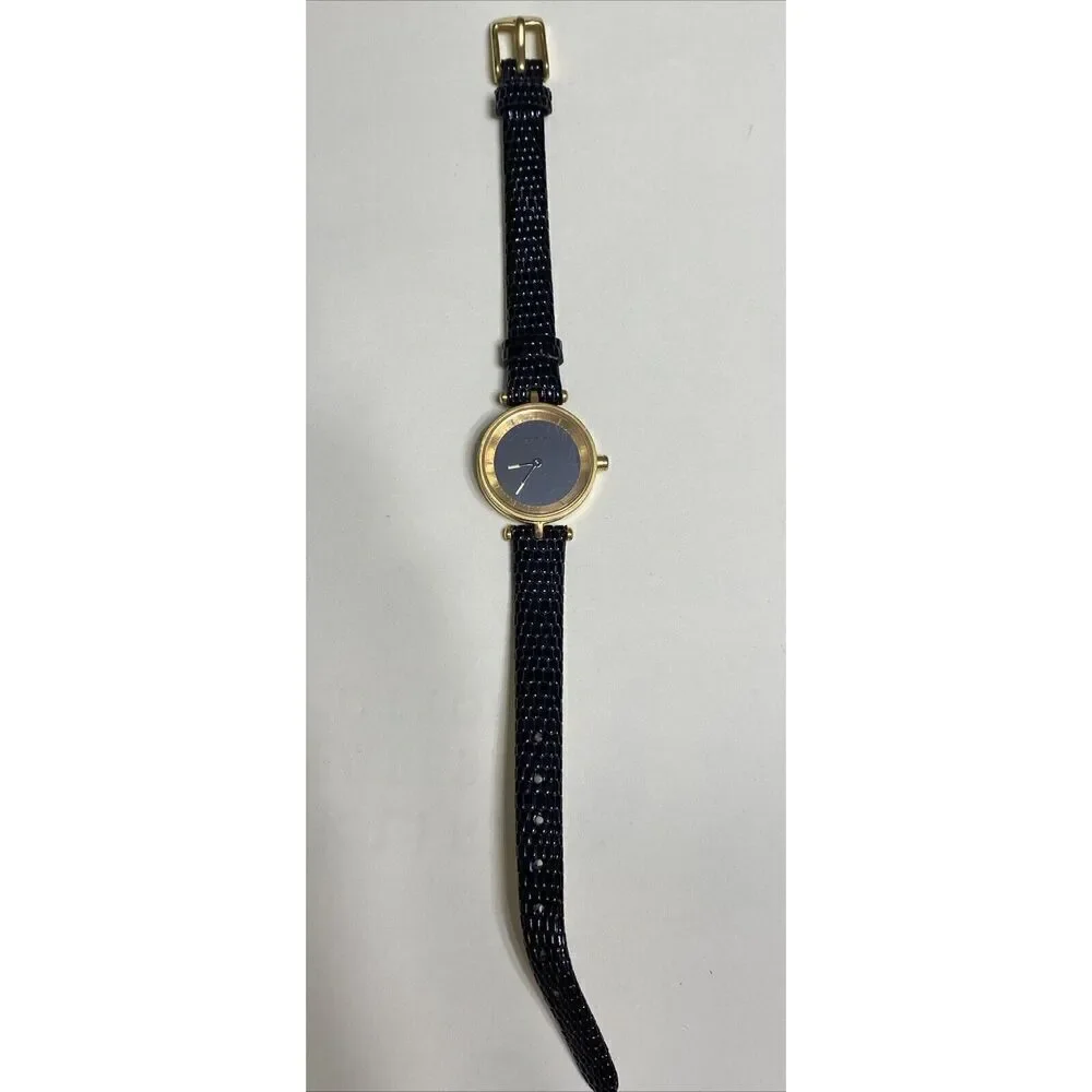 Ladies Domeni Black‎ & Gold Watch Pebbled Leather Band VX10 Movement